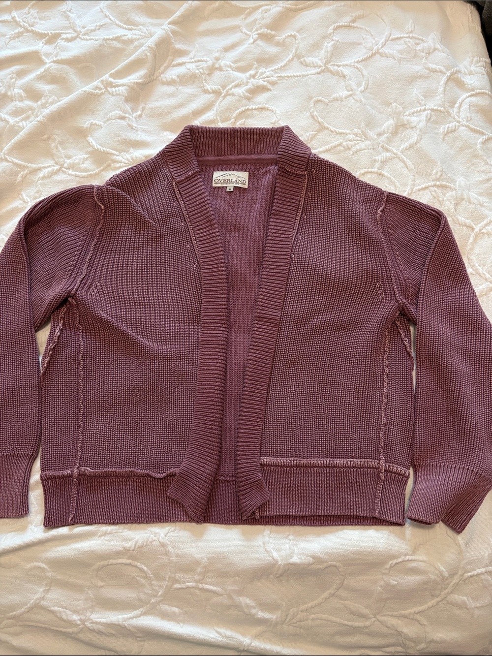 Overland Women's 100% Cotton Cardigan Sweater in Dusty Rose/ Pale Purple M